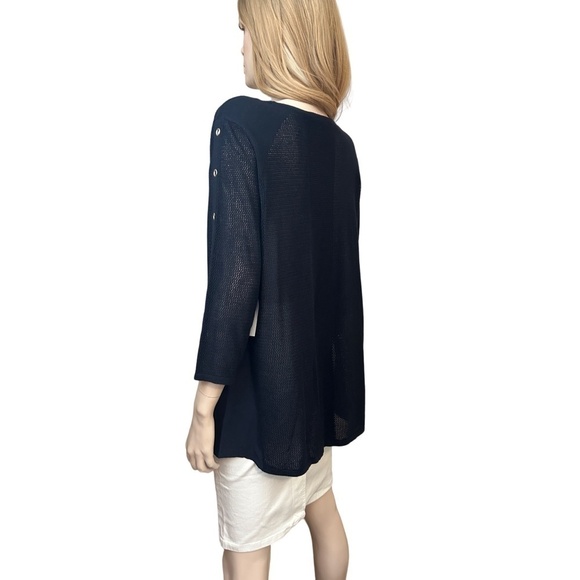 TRIBAL Sweater Tunic Pullover Top Silver Grommets ΒΎ Sleeve Hi Low Chiffon Panels - Picture 7 of 15